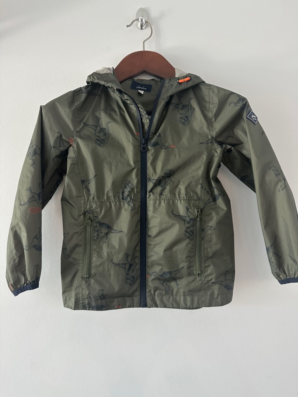 Joules Olive Green Dinosaur Print Hooded Raincoat - Picture 1 of 9